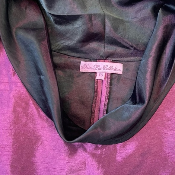 SATRI LOU COLLECTION PURPLE COWL NECK ABOUT KNEE XS DRESS TEXTURED SILK CREPE - Picture 4 of 11